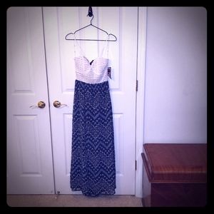 Trixxi Blue and White Maxi Dress